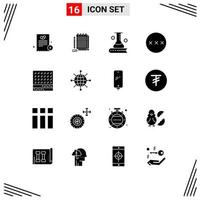 Pack of 16 Modern Solid Glyphs Signs and Symbols for Web Print Media such as biscuit secure science and education protection scientific Editable Vector Design Elements