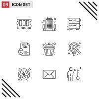 User Interface Pack of 9 Basic Outlines of cake ssl cupboard security certificate Editable Vector Design Elements