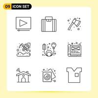 9 Creative Icons for Modern website design and responsive mobile apps 9 Outline Symbols Signs on White Background 9 Icon Pack vector