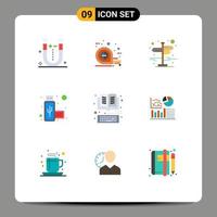 9 Thematic Vector Flat Colors and Editable Symbols of keyboard book city usb connection Editable Vector Design Elements