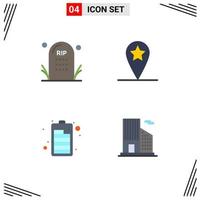 Set of 4 Vector Flat Icons on Grid for cemetery charging grave location building Editable Vector Design Elements