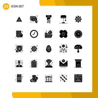 Solid Glyph Pack of 25 Universal Symbols of plate laboratory nut molecule atom Editable Vector Design Elements