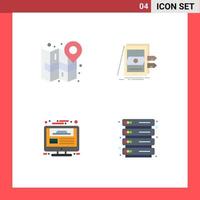 Mobile Interface Flat Icon Set of 4 Pictograms of city files navigate accounting web page Editable Vector Design Elements