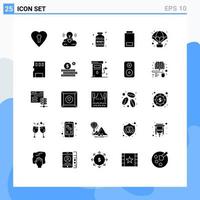 Group of 25 Modern Solid Glyphs Set for balloon adventure protein status devices Editable Vector Design Elements