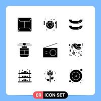 Editable Vector Line Pack of 9 Simple Solid Glyphs of home appliances boat vehicles tram Editable Vector Design Elements