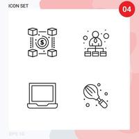 User Interface Pack of 4 Basic Filledline Flat Colors of blockchain computer pp hierarchical structure laptop Editable Vector Design Elements