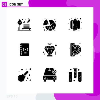9 concepto de glifo sólido para sitios web móviles y aplicaciones negocio bloc de notas gráfico portátil linterna elementos de diseño vectorial editables vector