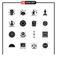 conjunto de 16 iconos de estilo sólido para web y símbolos de glifos móviles para imprimir signos de iconos sólidos aislados en fondo blanco vector