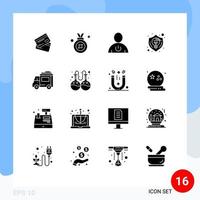 16 Universal Solid Glyphs Set for Web and Mobile Applications design standby award badge human body Editable Vector Design Elements