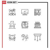 grupo universal de símbolos de icono de 9 contornos modernos de elementos de diseño vectorial editables de silla interior de máquina de asiento de fondo vector