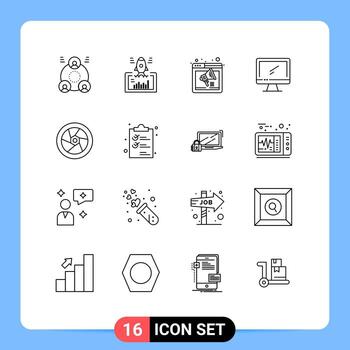Editable Vector Line Pack of 16 Simple Outlines of imac monitor web computer speaker Editable Vector Design Elements