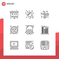 Pack of 9 Universal Outline Icons for Print Media on White Background vector