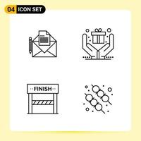 4 iconos creativos para el diseño moderno de sitios web y aplicaciones móviles receptivas 4 símbolos de contorno signos sobre fondo blanco paquete de 4 iconos vector