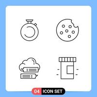 4 Line Black Icon Pack Outline Symbols for Mobile Apps isolated on white background 4 Icons Set vector