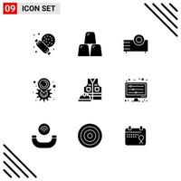 Group of 9 Solid Glyphs Signs and Symbols for jacket setting electronics map gear Editable Vector Design Elements