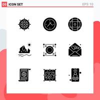 Solid Glyph Pack of 9 Universal Symbols of seo web equipment melting ice Editable Vector Design Elements