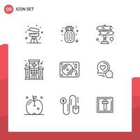 9 Thematic Vector Outlines and Editable Symbols of arts music road trip building hospital Editable Vector Design Elements