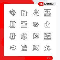 Creative Set of 16 Universal Outline Icons isolated on White Background vector