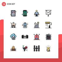 Group of 16 Flat Color Filled Lines Signs and Symbols for trolly marketing conclusion finance business Editable Creative Vector Design Elements