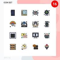 Universal Icon Symbols Group of 16 Modern Flat Color Filled Lines of rainbow winner computer badge love sign Editable Creative Vector Design Elements