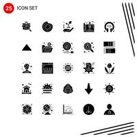 25 Universal Solid Glyphs Set for Web and Mobile Applications headphone communication leaf plan estate Editable Vector Design Elements