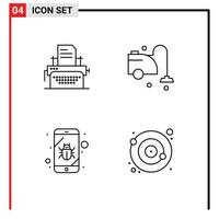 conjunto de 4 paquetes comerciales de colores planos de línea de relleno para elementos de diseño vectorial editables espía de limpieza de máquinas móviles de impresora vector