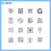 Editable Vector Line Pack of 16 Simple Outlines of mobile location pan cake audit calculator Editable Vector Design Elements