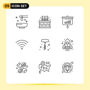 Set of 9 Vector Outlines on Grid for hand drill wifi chart signal graph Editable Vector Design Elements
