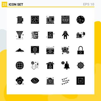 conjunto de 25 glifos sólidos vectoriales en la cuadrícula para el sitio web lunar api web internet elementos de diseño vectorial editables vector