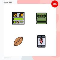 4 colores planos universales de línea de llenado establecidos para aplicaciones web y móviles diseño elementos de diseño vectorial editables de rugby bancario afl sport vector