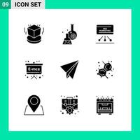 Pack of 9 Modern Solid Glyphs Signs and Symbols for Web Print Media such as physics formula emc scientific board board Editable Vector Design Elements