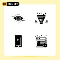 Pack of creative Solid Glyphs of business result vision funnel smart phone Editable Vector Design Elements