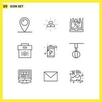 Pack of 9 Modern Outlines Signs and Symbols for Web Print Media such as investment corporate interest business romance Editable Vector Design Elements