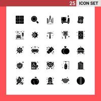 Pack of 25 creative Solid Glyphs of seeds pump build logistic tool Editable Vector Design Elements