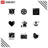 9 conjunto de glifos sólidos universales para aplicaciones web y móviles informe del servidor islam abrahamic como elementos de diseño de vectores editables