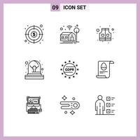Universal Icon Symbols Group of 9 Modern Outlines of file privacy life law tomb Editable Vector Design Elements