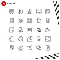 Line Pack of 25 Universal Symbols of website page launch internet server Editable Vector Design Elements