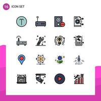 Pack of 16 creative Flat Color Filled Lines of device work devices sharing file Editable Creative Vector Design Elements