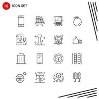 Outline Pack of 16 Universal Symbols of development coding shelf explosion bomb Editable Vector Design Elements