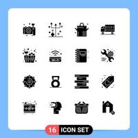 User Interface Pack of 16 Basic Solid Glyphs of stone bucket food truck shipping Editable Vector Design Elements