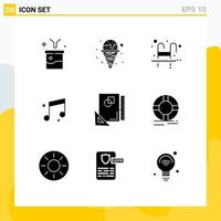 Pictogram Set of 9 Simple Solid Glyphs of design music waffle audio swimming Editable Vector Design Elements