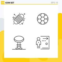 Editable Vector Line Pack of 4 Simple Filledline Flat Colors of camping furniture yarn soccer stool Editable Vector Design Elements