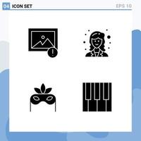 Modern Set of 4 Solid Glyphs and symbols such as alert masquerade academic scientist music Editable Vector Design Elements