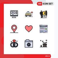 9 Universal Filledline Flat Colors Set for Web and Mobile Applications rack interface announce instagram pin Editable Vector Design Elements