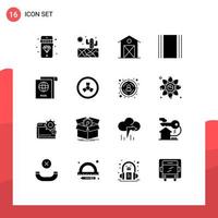 Editable Vector Line Pack of 16 Simple Solid Glyphs of travel document farm layout flow Editable Vector Design Elements