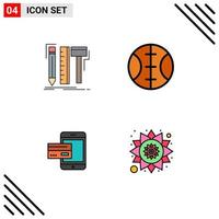 Filledline Flat Color Pack of 4 Universal Symbols of design banking tools sport credit Editable Vector Design Elements