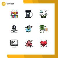 Set of 9 Modern UI Icons Symbols Signs for location stand grasses hit court Editable Vector Design Elements