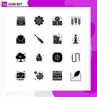 Set of 16 Modern UI Icons Symbols Signs for grain food development crop security Editable Vector Design Elements