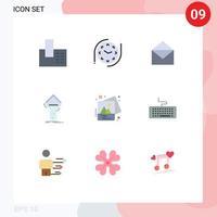 grupo de 9 signos y símbolos de colores planos para pruebas fotográficas elementos de diseño de vectores editables de laboratorio de pruebas de correo