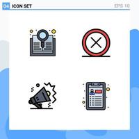 Modern Set of 4 Filledline Flat Colors and symbols such as book mike search delete sound Editable Vector Design Elements